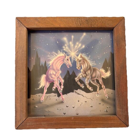 2 Vintage Mythical Unicorn Wall Art Decor By Gina FERRARO Print On Wood - Picture 3 of 7